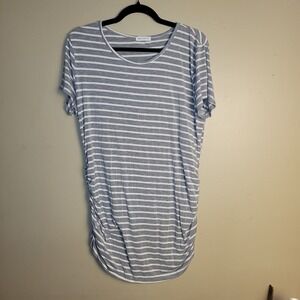 Smallshow Maternity Nursing Dress Womens XL Gray White Striped Short Sleeve...
